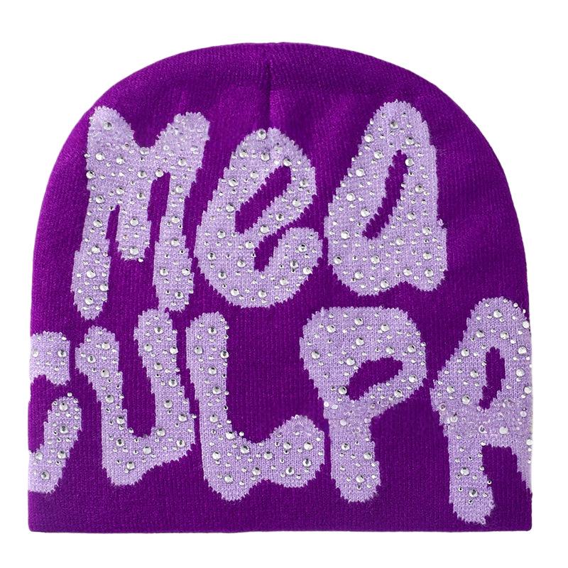 Women's Winter Rhinestone Knit Jacquard Hat - Stylish Warm Outdoor Head Wrap