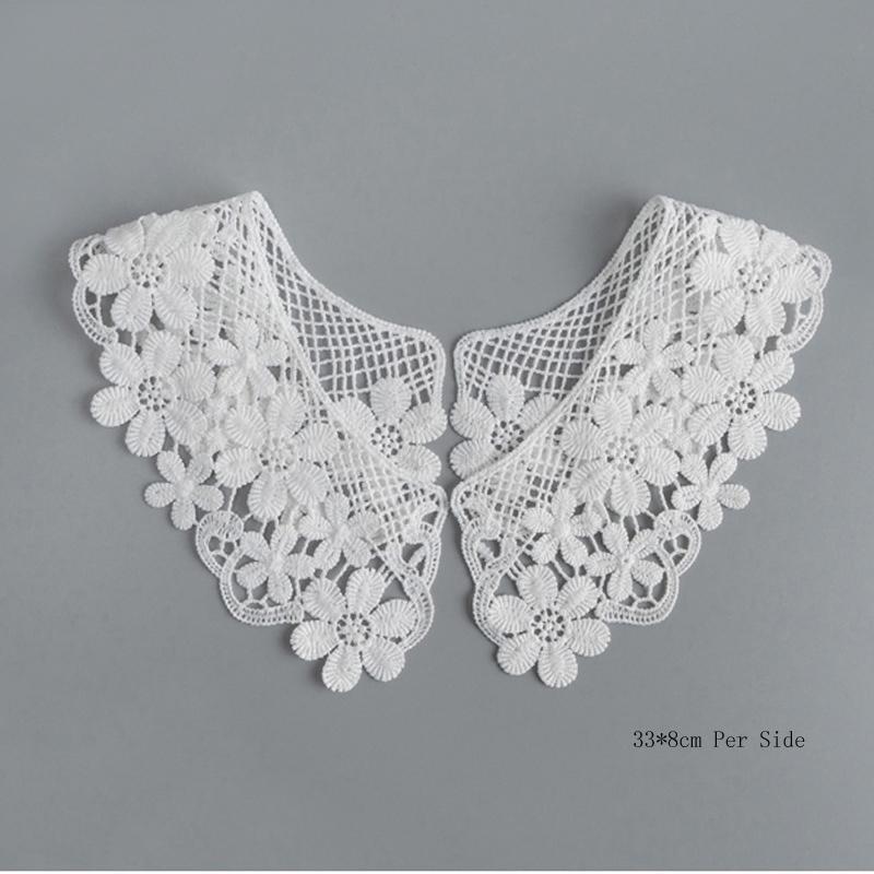 1 Pair White Neckline Fake Collar Lace Fabric Embroidery Carft DIY Dress Garment Decoration Accessories