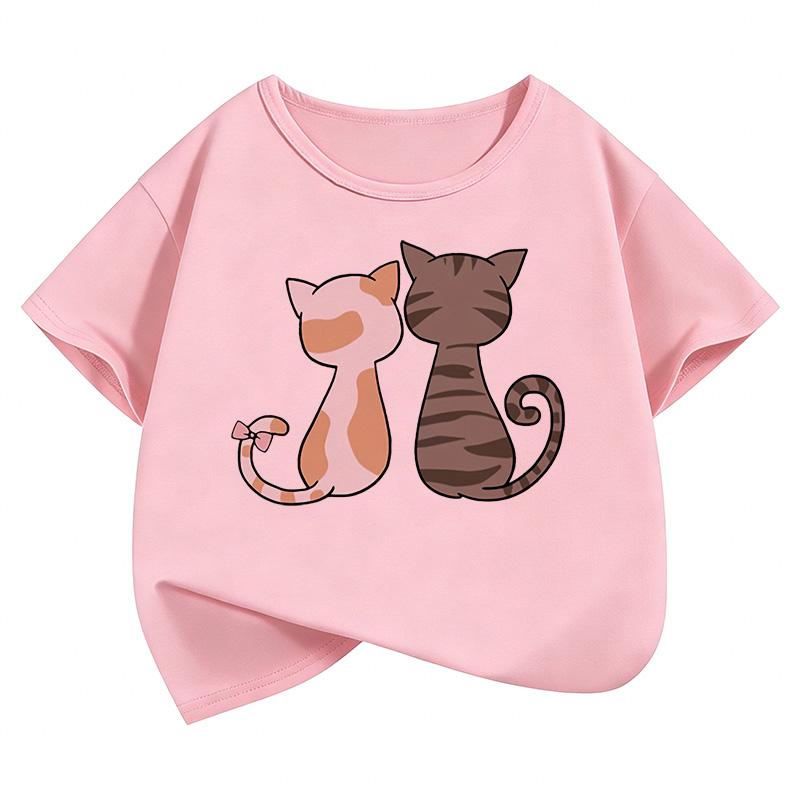Cute Cat Children's T-Shirt Summer Short Sleeve Cartoon Animal Clothes Cute Kitten Top Y2K