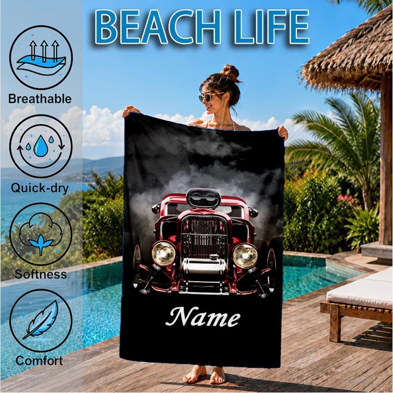 Custom Name Beach Towel School Bus Adventure Microfiber Beach Towel, Lightweight for Summer Travel, Swimming Pool Fan Birthday Gift