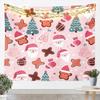 Cartoon Santa Claus Tapestry Christmas Tree and Snowflake Wall Art Holiday Gift Wall Hanging Blanket for Living Room BedroomPink