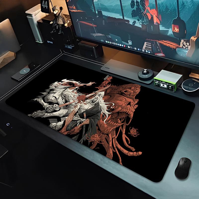 Tappetino per Mouse Samurai Giapponese Bianco e Nero Tastiera Accessori per Gamer Tappetino da Tavolo Esteso Tappeto in Gomma Antiscivolo Pad per Laptop