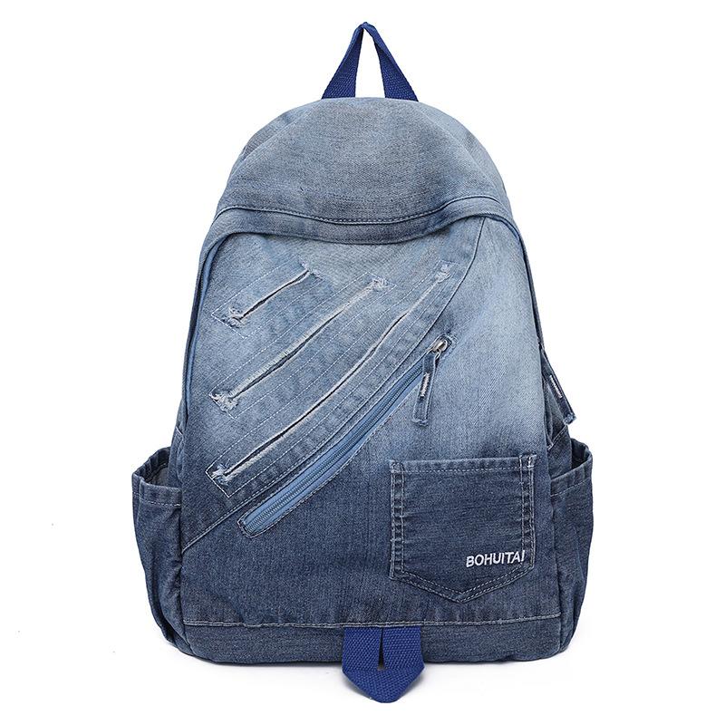 New casual denim student schoolbag Japanese old retro washed denim backpack large capacity bag