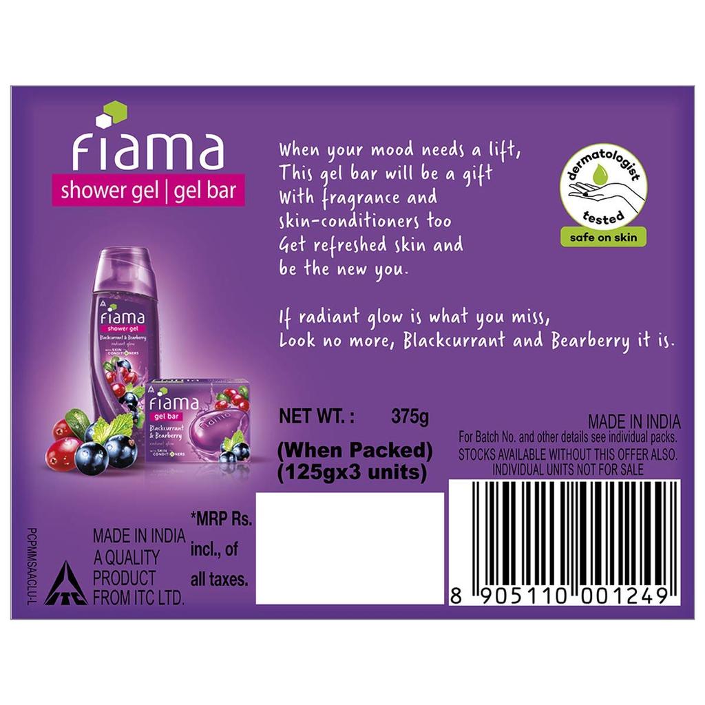 Fiama Gel Bar Blackcurrant Bearberry Soap 125GX3 For Radiant Glowing Skin With Skin Conditioners For Men Women All Skin Types