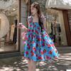 Seaside Vacation Sweet Floral Suspender Dress Summer Loose and Thin Age-reducing Fungus Edge Beach Short Skirt Summer Dress