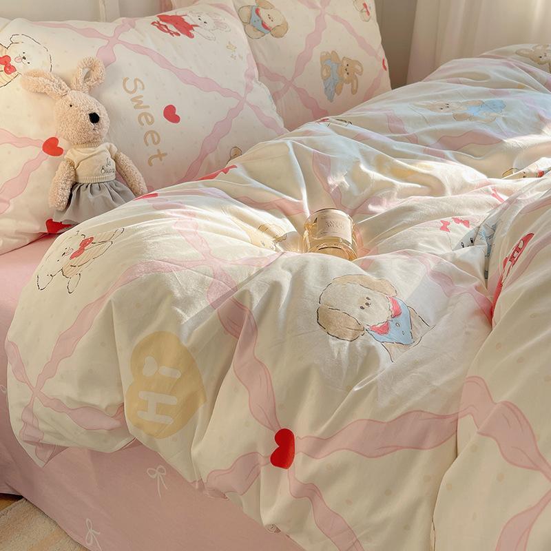 New Pure Cotton Cute Printed Bedding Sets Cartoon Nude Sleeping Skin Friendly Comforter Set Adult Bedsheet Kit for All Seasons