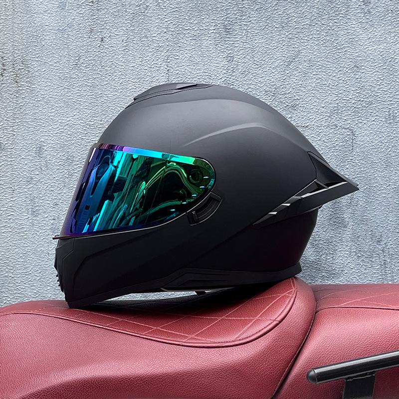Full Helmet Double Mirror Helmet Men's Four Seasons Universal Hard Hat Female Knight Locomotive Double Lenses