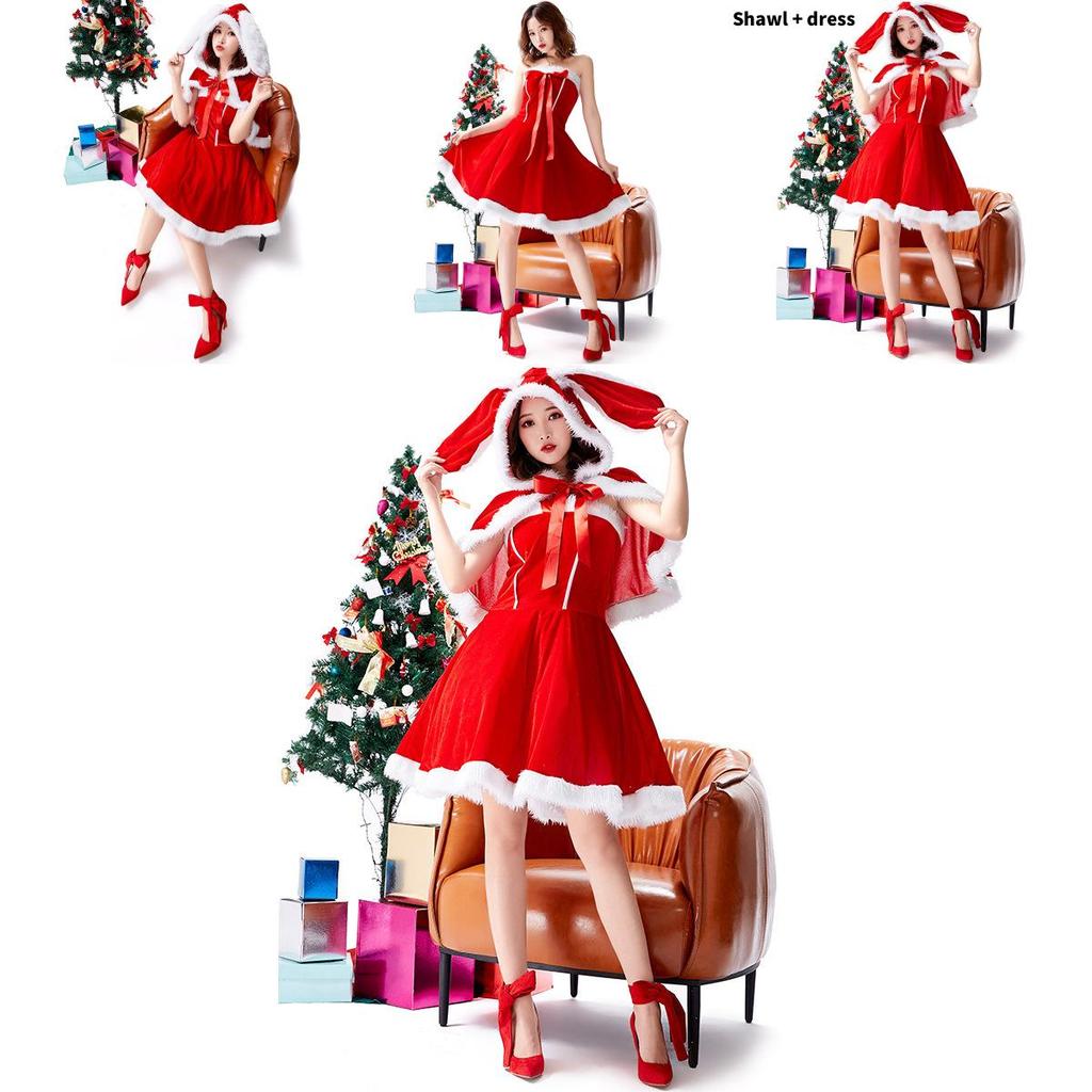 Christmas Costume Red Drooping Ear Rabbit Dress For Holiday Party Women