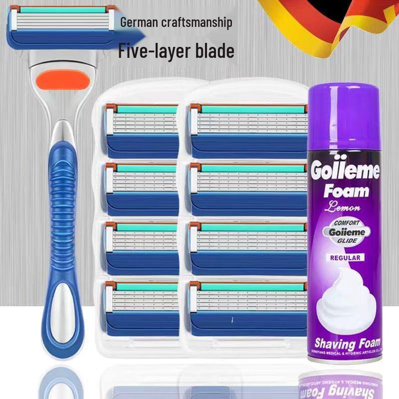 Traditional German Five-Blade Razor for Men - Manual Shaver, Old-Fashioned Beard Razor