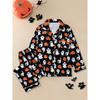 Womens Long Sleeve Pajama Set With Lapel Collar Cartoon Print Loose Fit Winter Home Wear