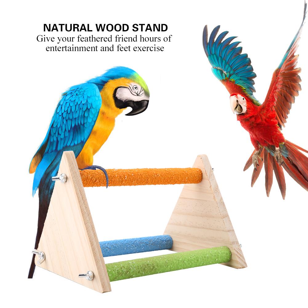 Bird Wooden Perch Wooden Platform Natural Wood Stand Toy Branch for Birds(Triangle)