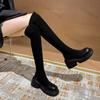 Fashion Women Chunky Platform Elastic Long Boots Autumn Trend Suede Thick Bottom Over The Knee High Boots Woman Platform Slip on Booties