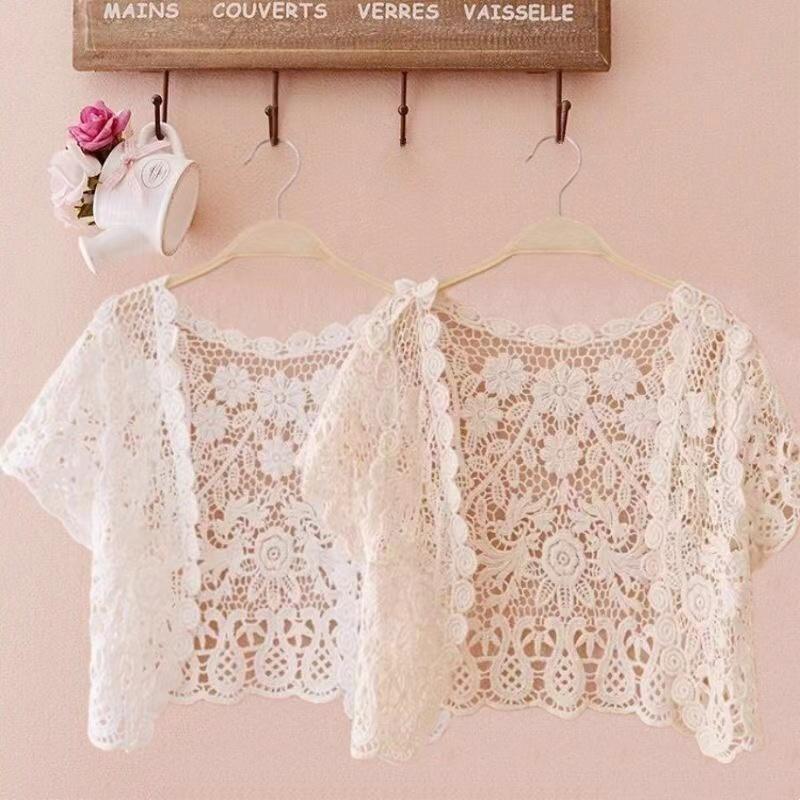 White Black Apricot Women Short Sleeve Shrug Bolero Lace Wedding Bridal Summer Jacket Elegant Lace Cape Knit Vest Vest Women