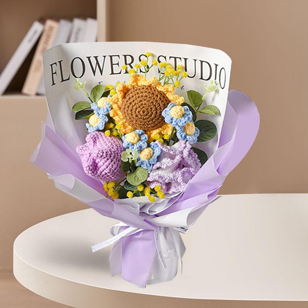 Crochet Flowers Gift Bouquet Knitting Flower Handmade Table Decoration for Home Decor Multifunctional Finished Product