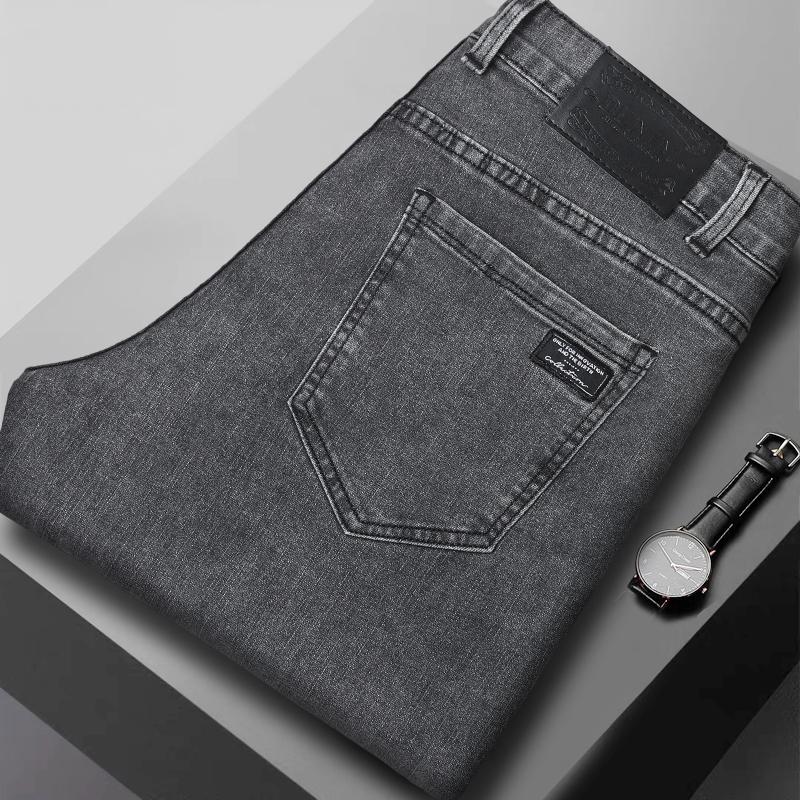 Men's Slim Jeans Korean Fashion Elastic Straight Casual Denim Pants Comfortable Work Male Spring Autumn Trousers Black Gray
