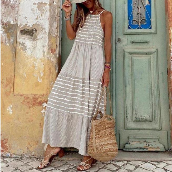 2022 European & American Women's Round Neck Patchwork Camisole Dress, Large Hem, 260g