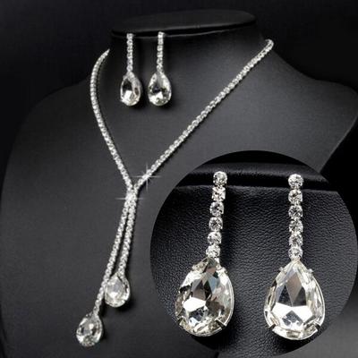 Wedding Luxury Water Drop   Necklace Earrings Jewelry Set