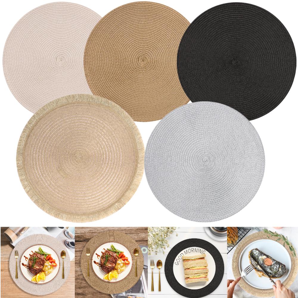 Set of 6 Round Braided Placemats Table Mats Woven Non-Slip Dining Table Heat Resistant Bowl Pads Kitchen Drink Cup Coasters