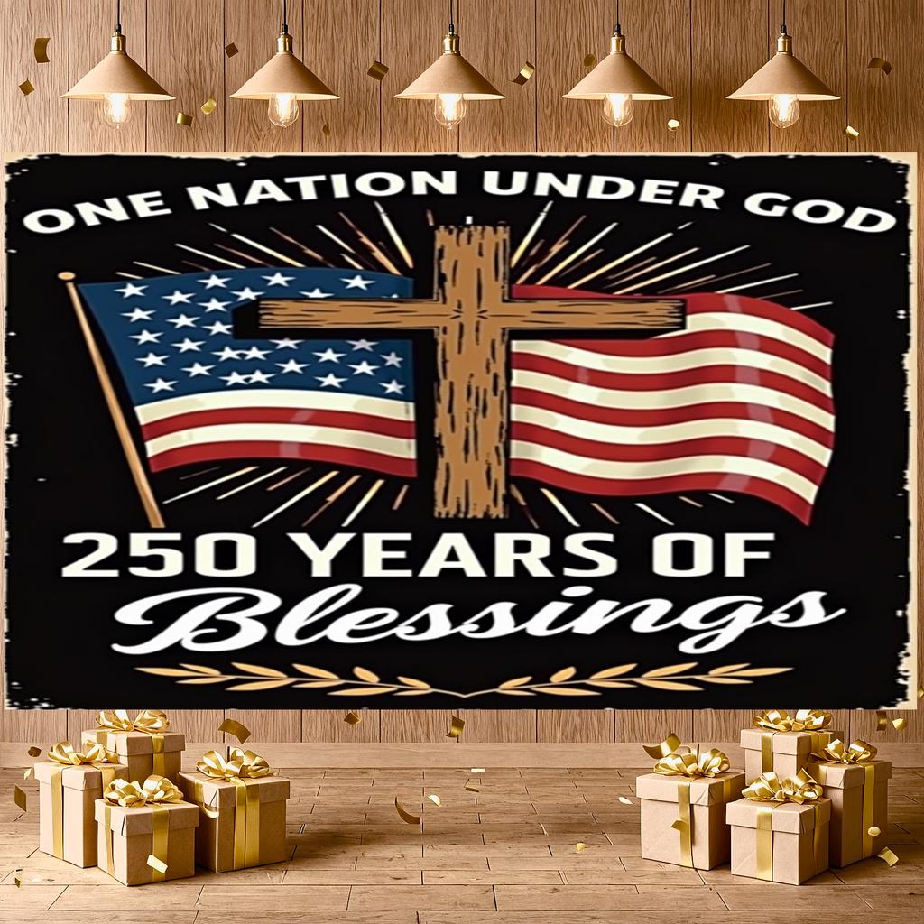 Religious Patriot Backdrop Patriotic US 250th Blessing Banner Patriotic Celebration Banner Laurel Wreath Detail
