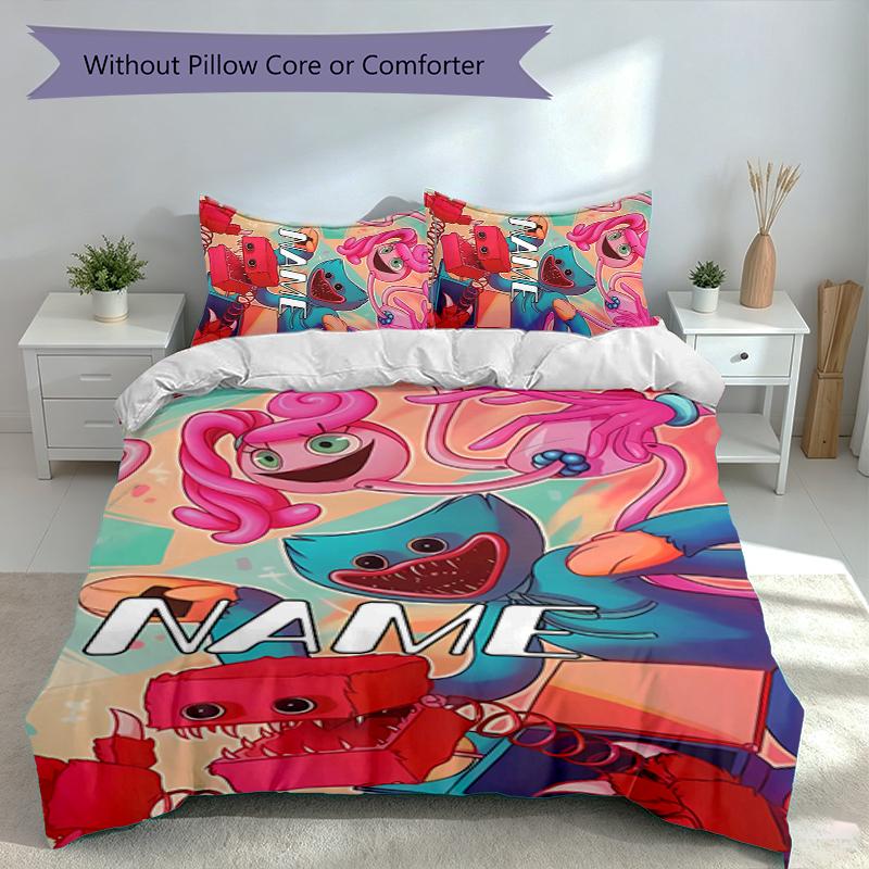 3pcs Custom Name Poppy Playtime Bedding Set,Includes 1 Duvet Cover and 2 Pillowcases,All-season Bedroom Decor