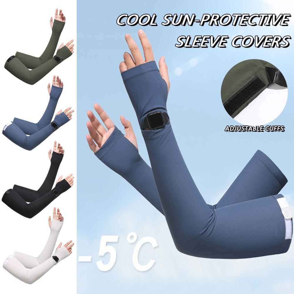 Sommer Herren Eis Seide Ärmel UPF50 Kühlende Armstulpen Outdoor Fahren Atmungsaktiv UV-Schutz Fingerlos Kühlende Armstulpen