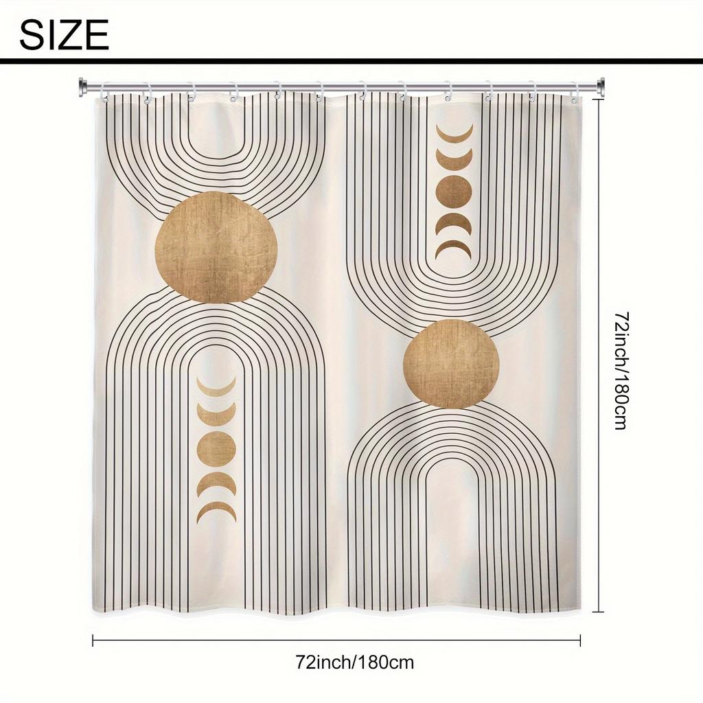 Abstract Mid-Century Curtain - 72x72In, Bohemian Minimalist, Waterproof Beige & Black, 12 Hooks