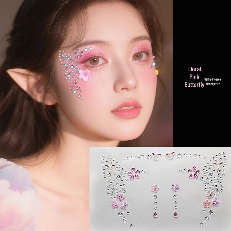 Blue Star Diamond Face Stickers: Adhesive Rhinestone Designs for Tear Eye Makeup, Perfect for Music Festivals.