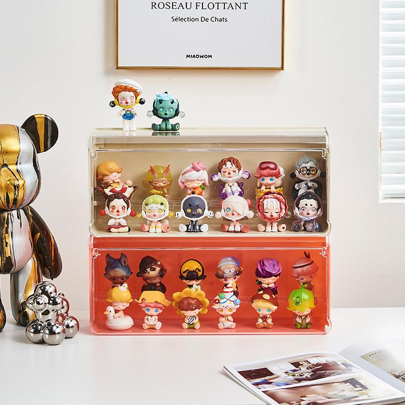 Wall Mounted Storage Box with Light for Action Figures Dustproof Stackable Display Rack Organizer for Blind Box Doll Storage Box