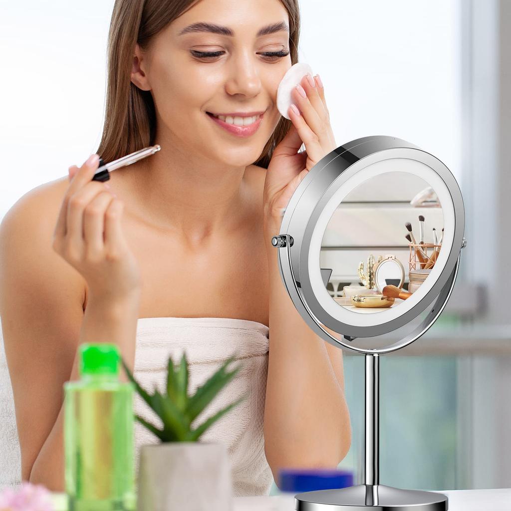 Gospire LED Magnifying Makeup Mirror with 10x LED Stepless Brightness Tabletop Makeup Stable Great Gift for Respect for the Aged Friendly to People