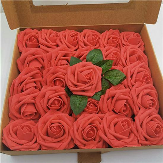 Hot Seller: 25-Piece PE Rose Flower Gift Box with 8cm Simulation Roses, Leaves, and Stems