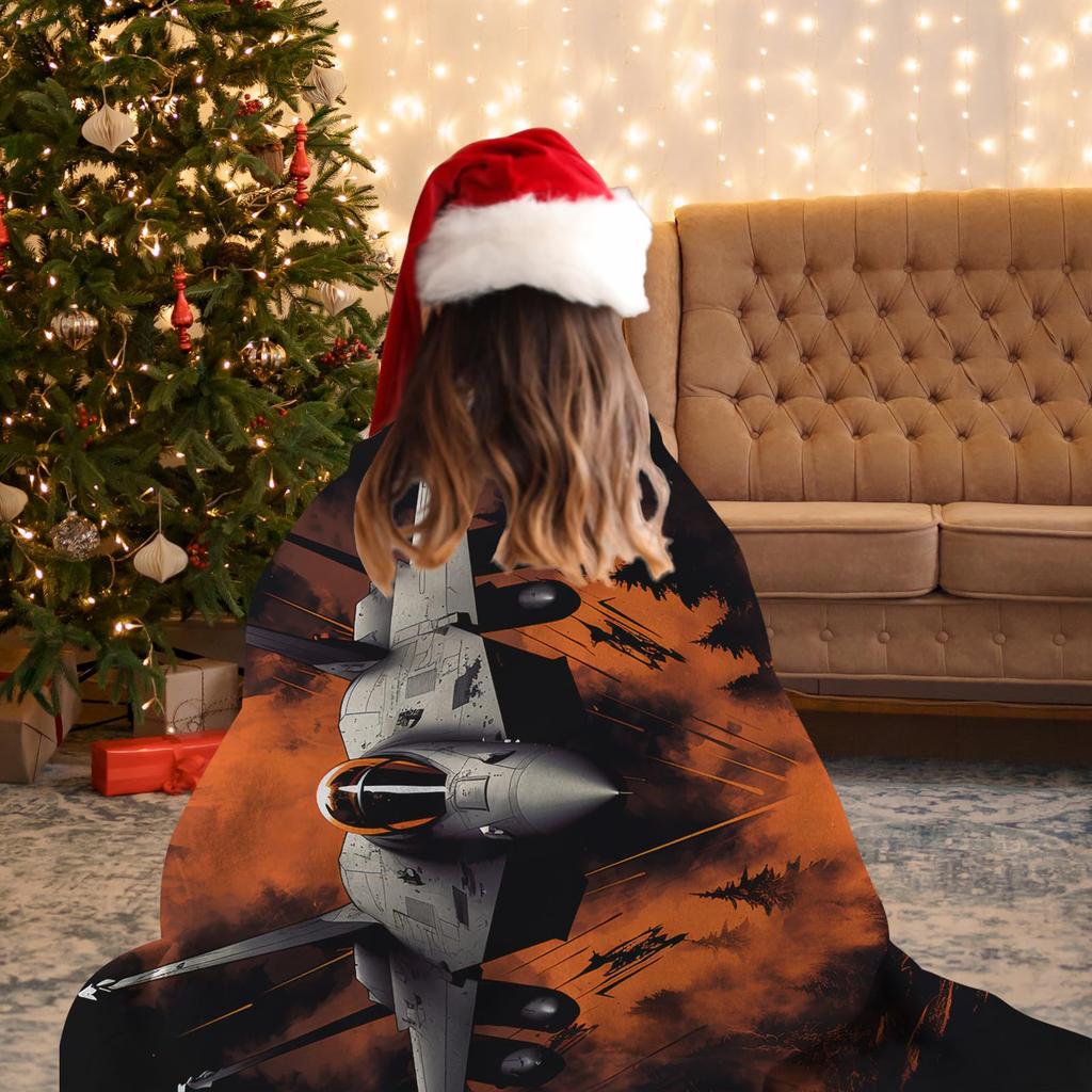 Cool fighter jet digital-printed polyester Bedroom velvet flannel soft sofa cover blanket Fleece soft cover blankets for beds
