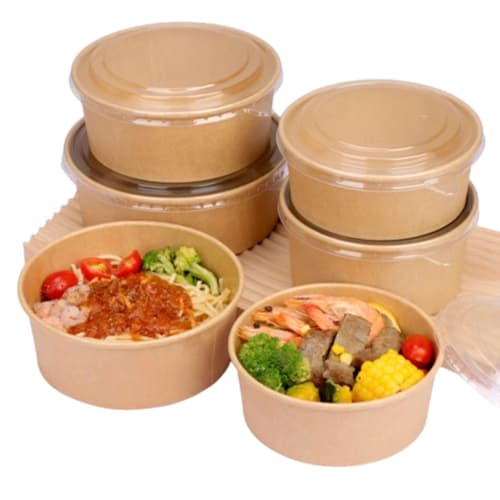 Asdays Disposable Lunch Boxes, Disposable Bowls, Disposable Containers with Lids, Kraft Paper Bowls, and Paper Plates (500ml, Set of 10)