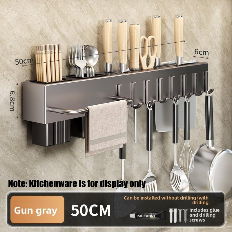Xiaomi Multi-Functional Kitchen Wall-mounted Carbon Steel Knife Holder Chopstick Holder No-Drill Kitchenware Organizer Shelf