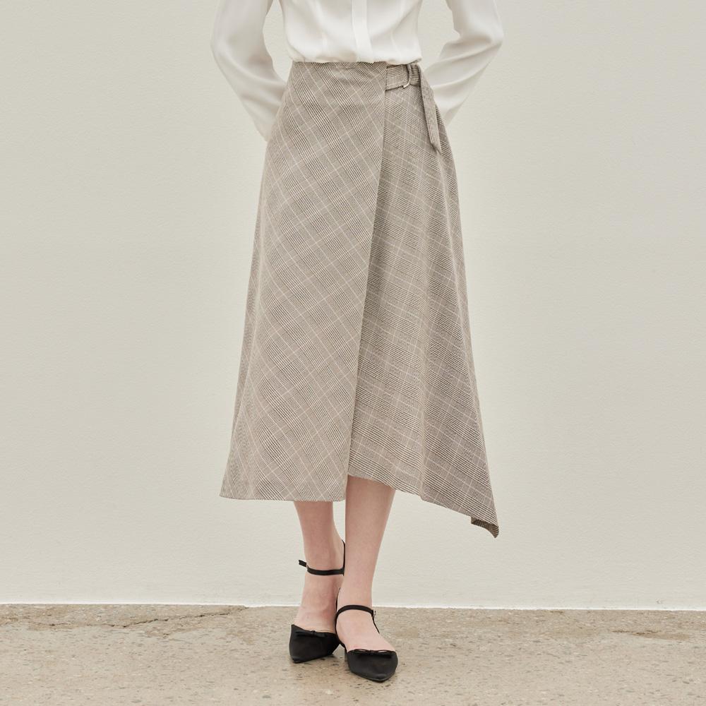 Hiikeu Glen Check Flared Skirt_Brown