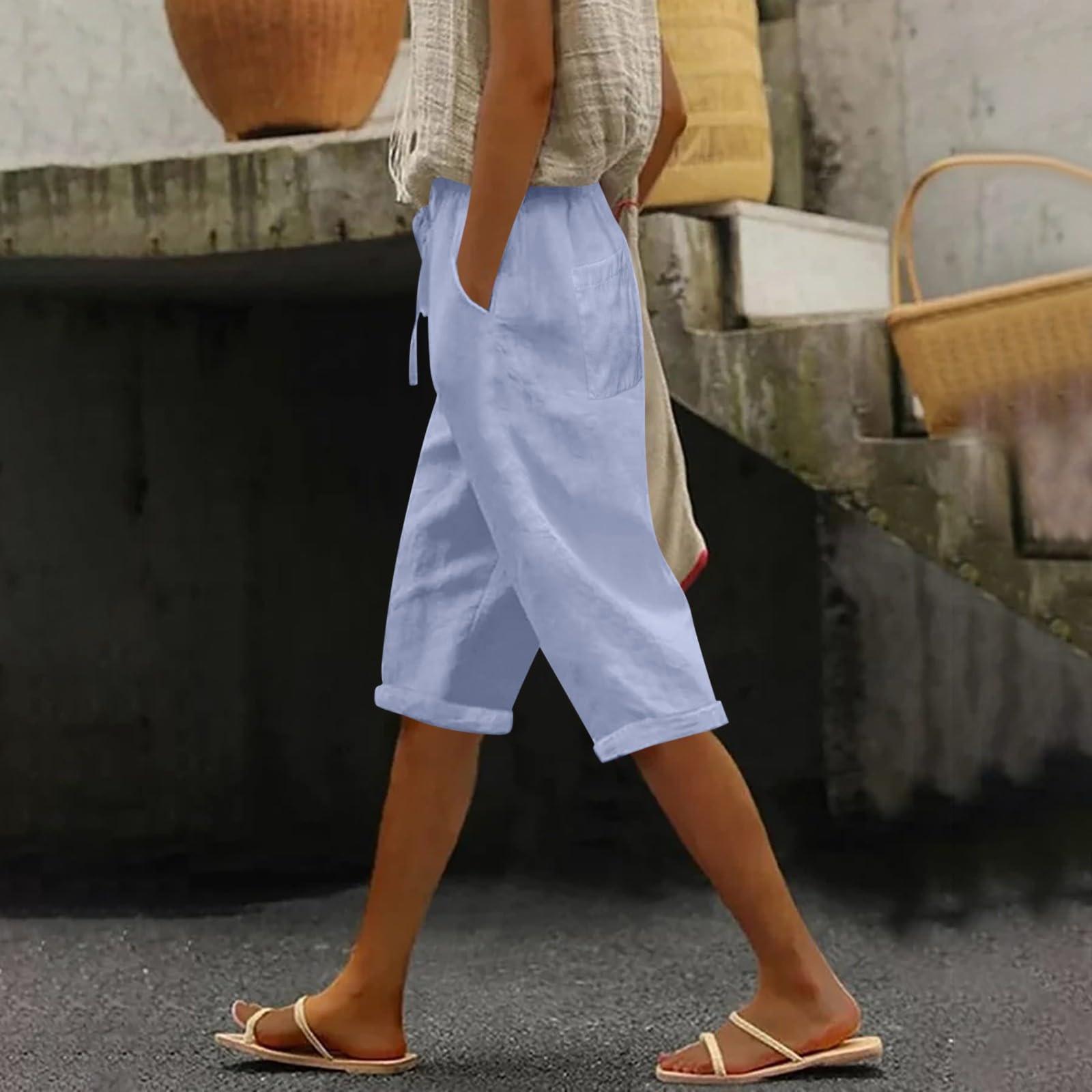 

Женские модные повседневные свободные однотонные брюки спереди и сзади с карманами 7/10 Брюки S