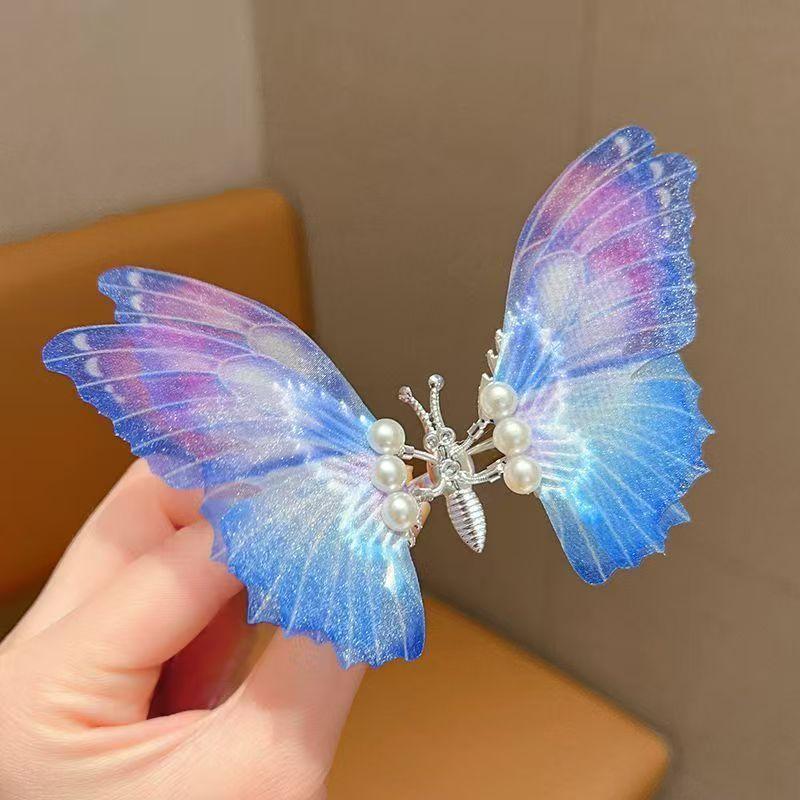 2pcs Korean Moving Butterfly Hair Clips for Girls Double Layered Wings Pearl Butterfly Hairpin Headwear Girls Kids Hair Accessories