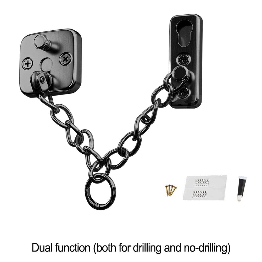 Polished stainless steel door chain lock with door bolt and inclusive installation accessories for home security