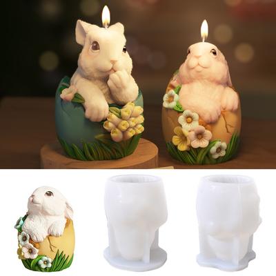 3D Easter Bunny Egg Candle Silicone Mold Rabbit Resin Plaster Resin Ornaments Mould Home Decoration Gifts Candle Making Supplies