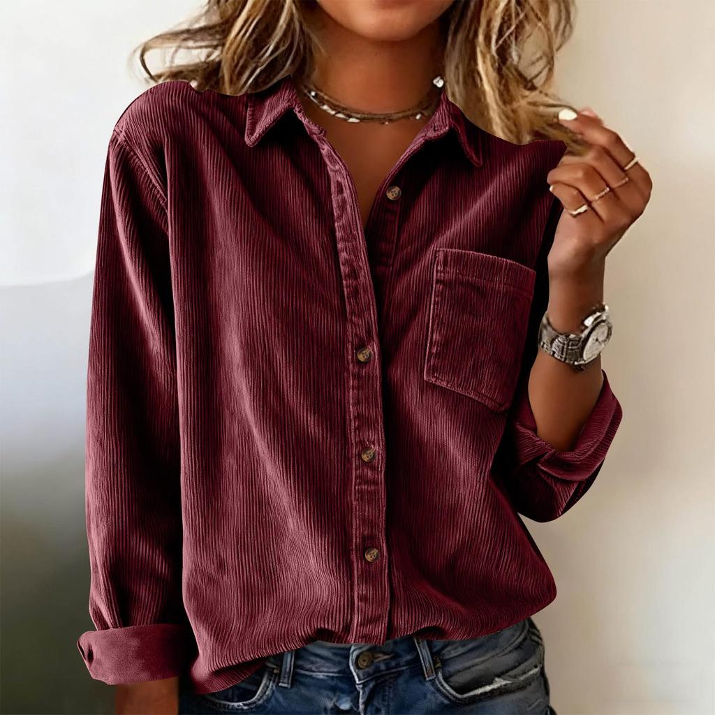 Women's Fashionable Oversized Collar Long-Sleeve Corduroy Casual Thick Shirt Jacket