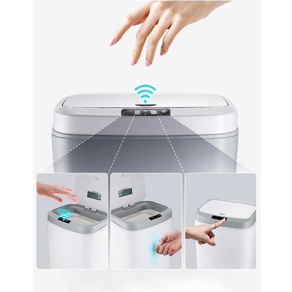 White Color Smart Sensing Trash Can 16L Capacity Infrared Automatic Motion Sensor Bathroom Trash Can