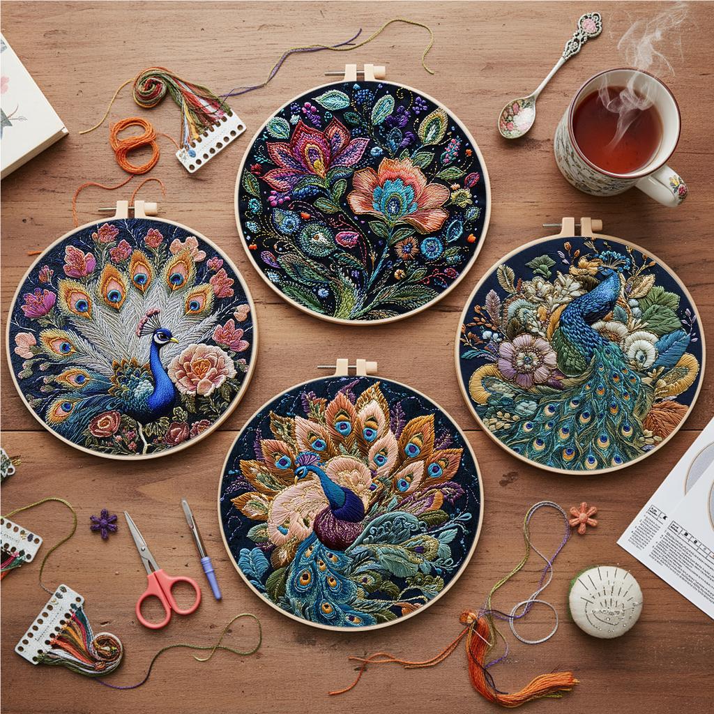 4pcs Embroidery Starter Kit with Embroidery Hoop Needles Threads Instruction Embroidery Kit Cross Stitch Starter Kit for Adults