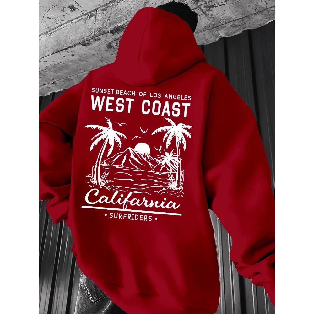 Coastal Coconut Tree Printed Men's Hoodie Summer Casual Long Sleeve Jacket for Men and Women