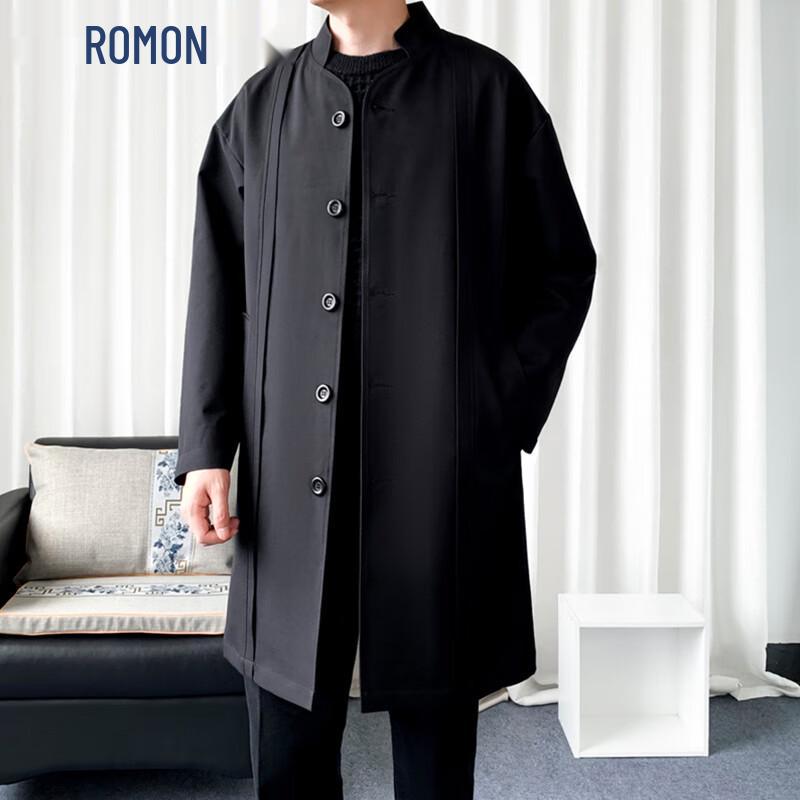 ROMON Men s Mid-Length Stand Collar Trench Coat 2XL