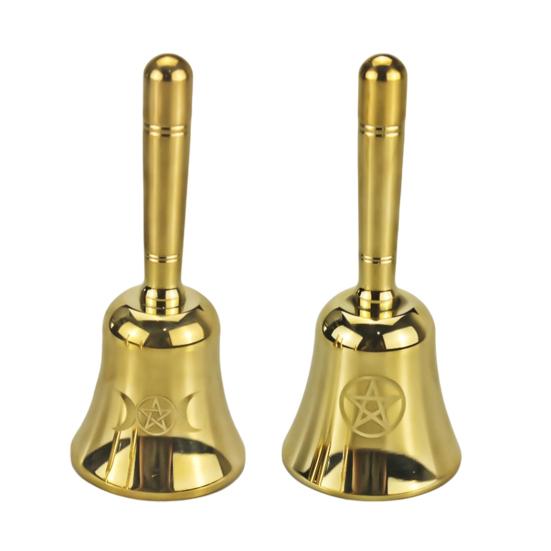 Triple Moon Pentacle Hand Bell Meditation Ceremony Tarot Readings Altar Brass Bell