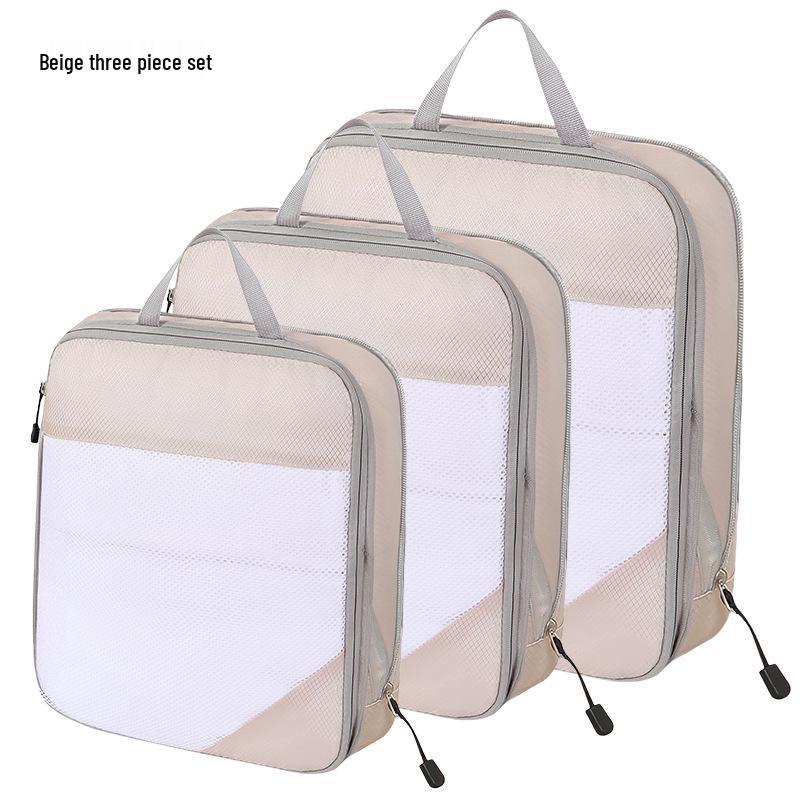 Four-Piece Compression Travel Storage Bag Set for Clothes, Toiletries, Digital Gear, and More