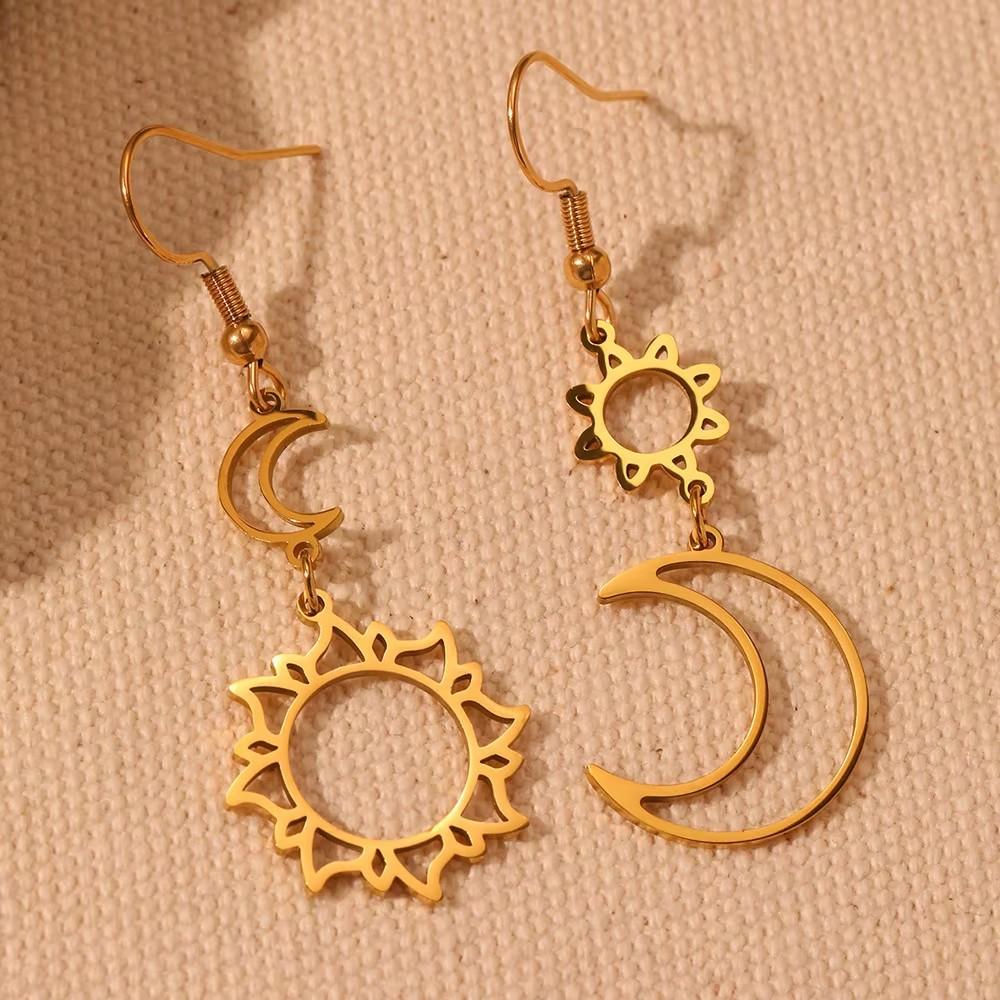 

Stainless Steel Earrings Bohemian Sun Moon Totem Pendant New Senior Statement Temperament Dangle Earrings For Women Zircon Gift золотий