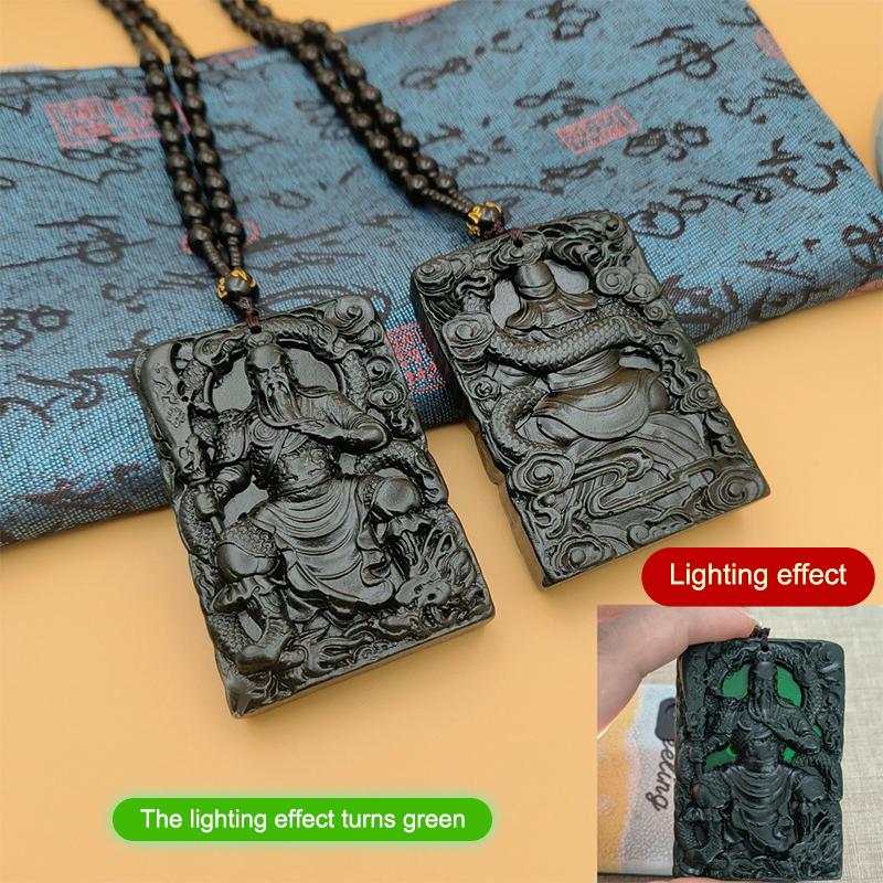 Dragon Plaque Maitreya Buddha Pendant Necklace Light Changing Red Green Amber Resin Pendant Jewelry Gift For Women Men
