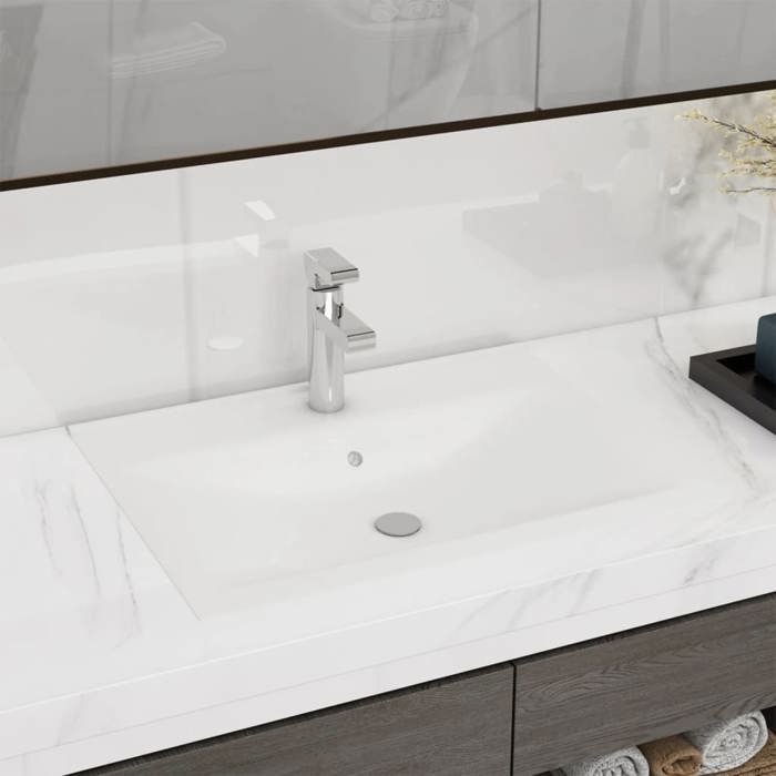 VidaXL Lavabo avec Trou de Robinet Vasque à Poser de Toilette Lave-mains de Salle de Bain Cuisine Maison Intérieur Blanc Mat 147020