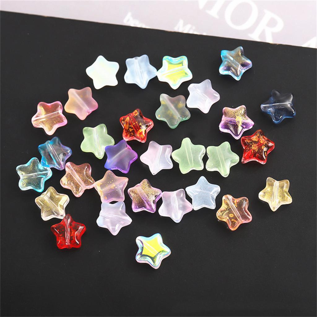 Colorful 30pcs 8mm Mini Polychrome Cute Gradient Five-pointed Star Glass Beads Loose Spacer Beads Jewelry Making DIY Handmade