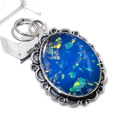 Natural Blue Triplet Opal Gemstone 925 Sterling Silver Gift Pendant 1.97" Z8q27